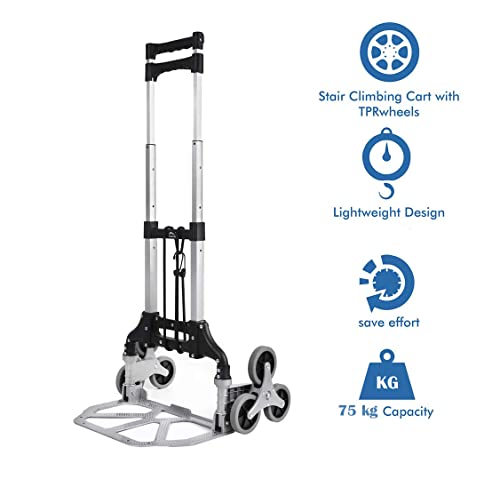 Image of 75 Kg Stair Climbing Portable Aluminium Hand Truck | 1 Year Warranty | Foldable Wheels, Telescoping Home, Office & Industrial Use (75 Kg Stair Climbing)