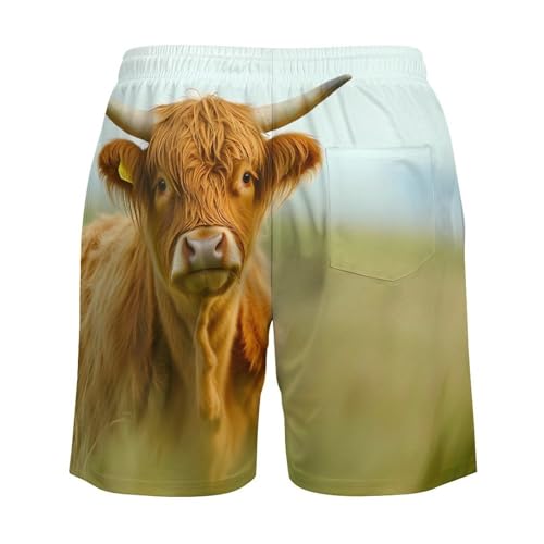 A Highland Cow Beach Shorts for Men Swim Trunks Quick Dry Swim Shorts with Compression Liner Pocket4