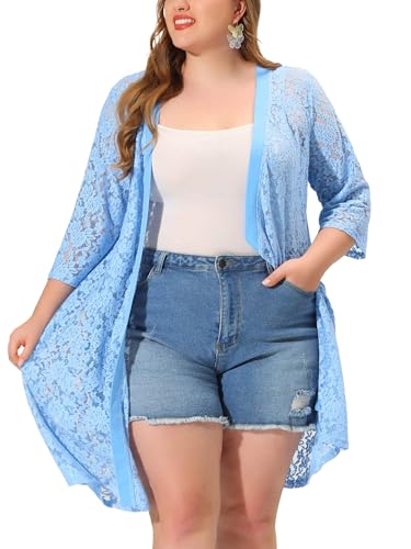 Image of Agnes Orinda Plus Size Cardigans for Women Lace Cardigan Lightweight Crochet 3 /4 Sleeve Cover Up Jacket