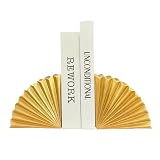 Dwelloria Golden Fan Book Ends Decorative Bookends for Shelves, Elegant Fan Bookends for Bookshelf Decor, Decorative Book Stoppers for Home Office