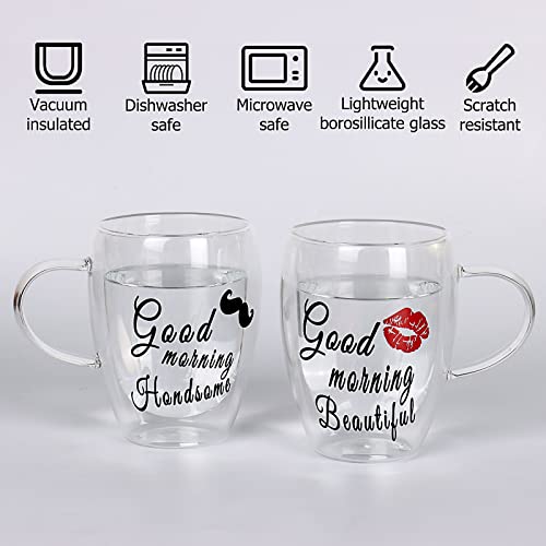 Top-spring Double Walled Glass Coffee Cups for Couples Insulated Latte Glasses Couple Mugs Set of 2 - Image 4