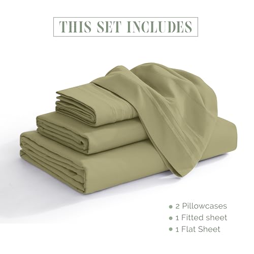Elegant Comfort Luxury 1500 Premium Hotel Quality Microfiber 4-Piece Sheet Set - Soft, All Around Elastic 18-24 Inches Deep Fitted Sheet - Extra Deep Pocket Sheets, Queen, Sage/Green