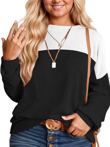 Image of DOLNINE Plus Size Tops for Women Color Block Ribbed Knit Long Sleeve Tunic
