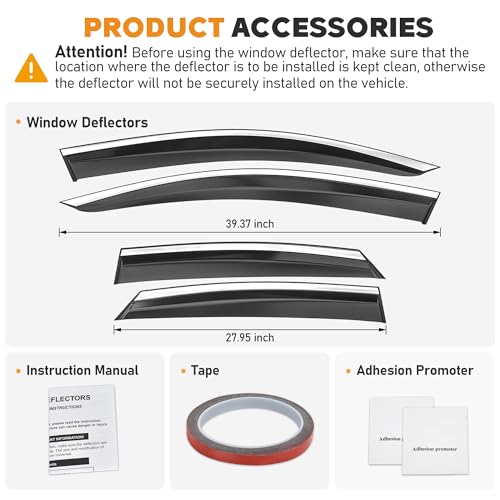 Image of Shatterproof Taped-On Window Deflectors for Lexus NX200T NX300H 2015-2021 with Chrome Trim, Rain Guards, Window Visors for Car, Vent Deflector, 4pcs