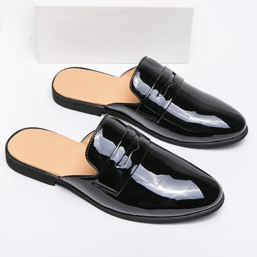 Mens Retro Patent Leather Slip-On Backless Mule Penny Loafer Smoking Slippers Non-Slip Low Heels Casual Shoes for Designer Luxury Dress Wedding Party Prom Shoes3
