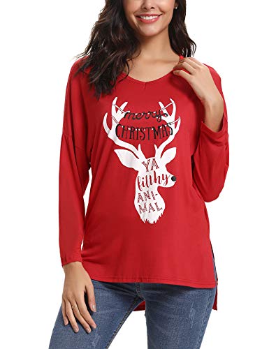 iClosam Women V-Neck Long Sleeve Christmas Letter Print T-Shirt Tunic Tops
