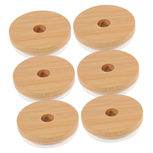 MAGICLULU 6 Piezas Tapa de Frasco de Vidrio gamon criba vibradora Botellas de tarros de albañil de Boca Ancha Bomba Tapa de Madera Agujeros de Tapa de Taza a Prueba de Fugas