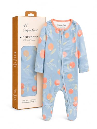 Copper Pearl Zip-Up Footie Baby Pajamas – Soft Newborn Onesies for Boys &amp; Girls, Tag-Free with Two-Way Zipper Baby Sleepers for Newborn - Clementine, 12-18 Months