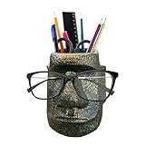 FKLOYP Moai Statue Eyeglass Holder and Pen Holder, Multi-Purpose Pen Holder for Stationery Whimsical Desk Organizer for Office Home Decor Creative Vase Makeup Brush Storage(Antique Bronze)