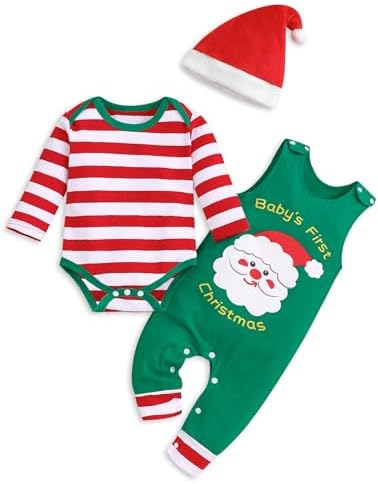 Roupa De Natal Para Bebê Menino Meu Primeiro Natal Macacão Listra...