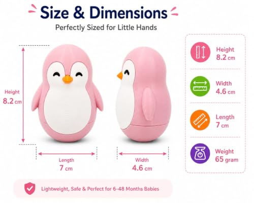 Image of Penguin Roly-Poly Wobble Toy - Self-Righting Stress Relief Fidget & Desk Decor for Kids and Adults, Cute Office Gift (Light Pink and White)