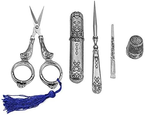 Embroidery Scissors, Complete Vintage Sewing Tools, with Sewing Needle Box, Awl, Sewing Thimble, Threader for Sewing, Cutting, Art Work, Embroidery, Needlework