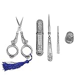MIUSIE Embroidery Scissors and Case-Complete Vintage Sewing Tools with Sewing Needle Case,Awl,Finger Cot for Sewing/Cutting
