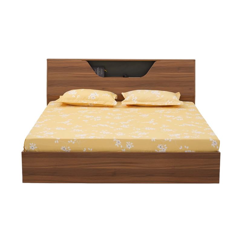 Image of Royaloak Zen King Size Bed Without Storage, Engineered Wood with Melamine Finish, Slanting Headboard, Modern Durable Bed Frame