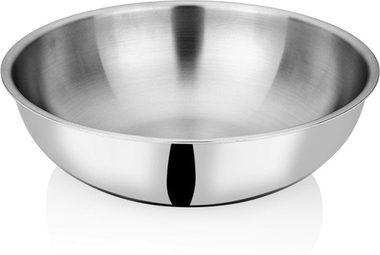 Image of Bhalaria Premium Triply Stainless Steel Tasla 34CM Lid with Handle | 5L Capacity | Gas & Induction Compatible | 2X Faster Heating | Easy to Clean | Less Oil Use | 100% Food Safe|Durable Cookware