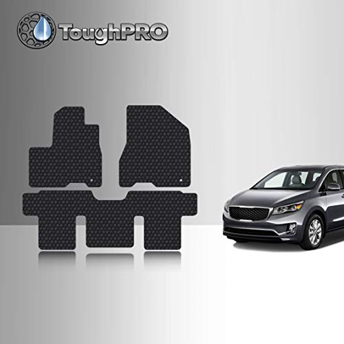 TOUGHPRO Floor Mats Accessories Set (Front Row + 2nd Row) Compatible with Kia Sedona (8 Passenger) All Weather Heavy Duty (Made in USA) Black Rubber 2015 2016 2017 2018 2019 2022 2021