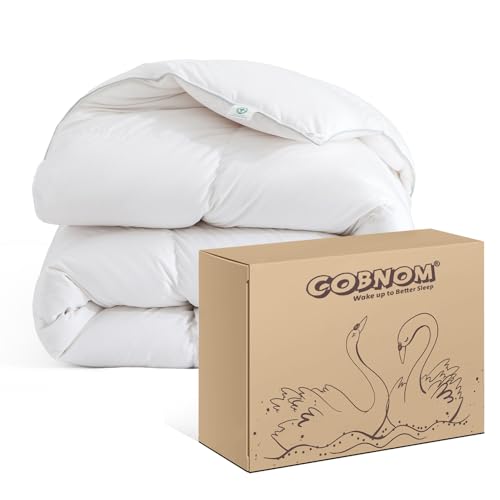 Cobnom Feather and Down Fibres Comforter King Size - 100% Organic Cotton Quill-Free & Ethical Luxury All Season Duvet Insert (White 106x90 Inches)