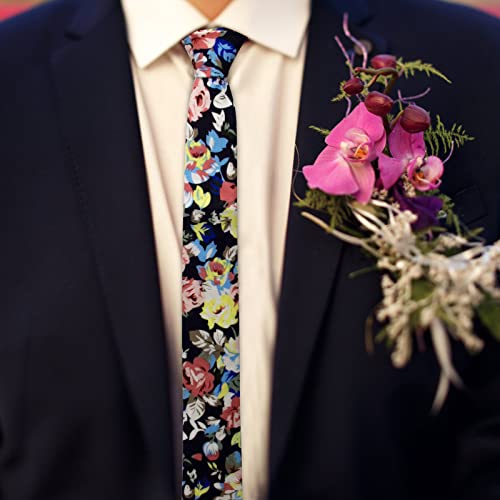 Image of Mantieqingway Men's Cotton Floral Neck Tie 2.56'' Printed Skinny Tie