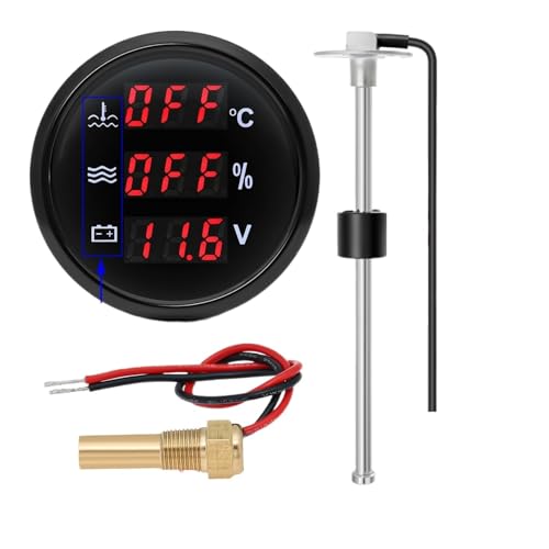 Jauge de température d'eau 52mm avec niveau et tension rétro-éclairé rouge