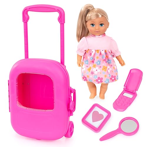 Poupée avec trolley et accessoires de jeu valise à tirer Bayer