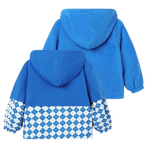 Image of LittleSpring Neutral Boys Girls Reversible Plaid Polar Fleece Jackets with Hooded Waterproof Outerwear