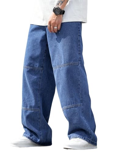 Image of URBAN POCKETS Jeans for Men | Denim Jeans | Baggy Fit | Wide Leg | Patchwork Style | Street Fashion | Casual Wear (U-26-27)