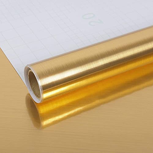 Image of HOME13 Gold Brushed Wallpaper Peel & Stick Brushed Metal Look Wallpaper Self Adhesive Decoartive Wallpaper for Kitchen Cabinets Furnituure Countertop (24x100 Inches, Gold Brushed)