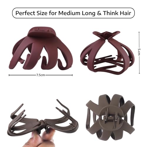 Image of 4 Pcs Octopus Shape Matte Hair Claw Clips for Women & Girls - Strong Hold, Non-Slip Clutcher for Thick, Thin Hair - Stylish Everyday Hair Accessories