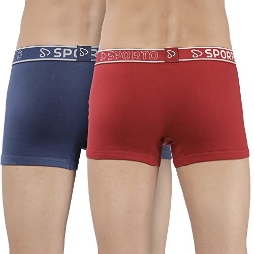 Image of sporto Men's Mid-Rise Super Soft & Comfortable Solid Cotton Square Trunks with No-Fold & No-Pinch Elastic Waistband (Combo Pack)