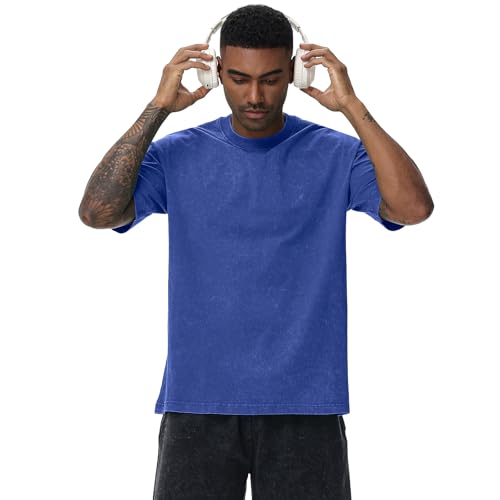 Image of Men's Oversized Cotton T-Shirts Loose Fit Vintage Washed Tee Unisex Short Sleeve Casual Shirts Tops