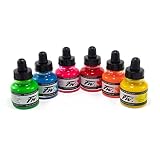 Daler-Rowney FW Acrylic Ink Bottle 6-Color Neon Set - Acrylic Set of Drawing Inks for Artists and St