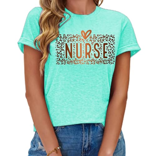Image of Women Nurse Shirts Nursing Life Letter Short Sleeve Register Nurses Inspirational Tee
