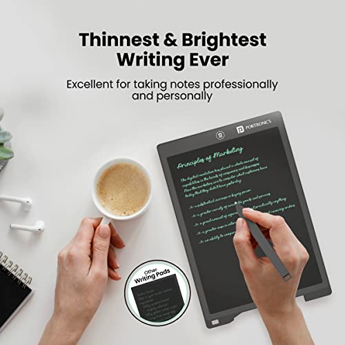 Image of Portronics Ruffpad 12D Re-Writeable 30.48cm (12 inch) LCD Writing Pad with App Support, Magnetic Strips, Content Safety Button, Extra Thin & Bright Handwriting, India's first notepad to save and share your child's first creatives via Ruffpad app on your Smartphone(Black)