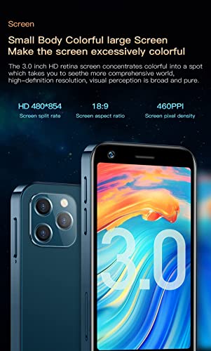 Rainbuvvy XS12 Mini 4G Smartphone, 3" Skärm, Dual SIM, 13MP Kamera