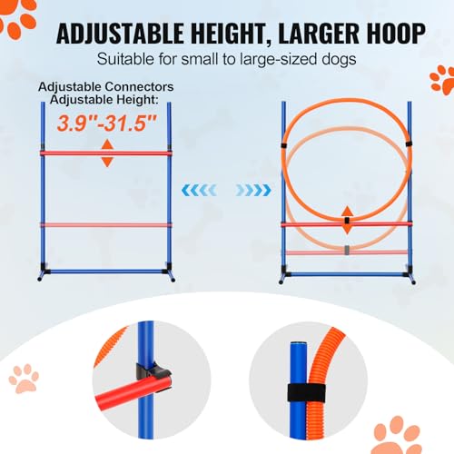 VEVOR Agility Set Hunde, 4-teiliges Set – verstellbare hohe Hürden und Sprungring, Welpen-Hindernisparcours-Starter-Set mit Stangen-Aufbewahrungstasche für Hinterhof, drinnen, draußen