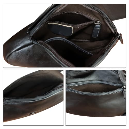 Image of IVTG Genuine Leather Sling Bag for Women Vintage Real Leather Sling Backpack Fashion Shoulder Crossbody Bag Chest Bag (Darkgrey)