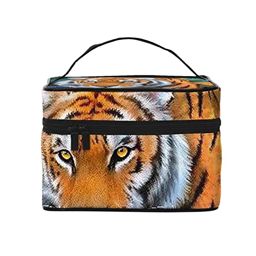 ジャングルの虎 化粧ボックス 化粧品収納箱 大容量 人気 おしゃれぶた 可愛い かわいい メイクポーチ コスメポーチ 持ち運び バニティーケース 機能的 仕切り 旅行用 出張用 コスメティックバッグ