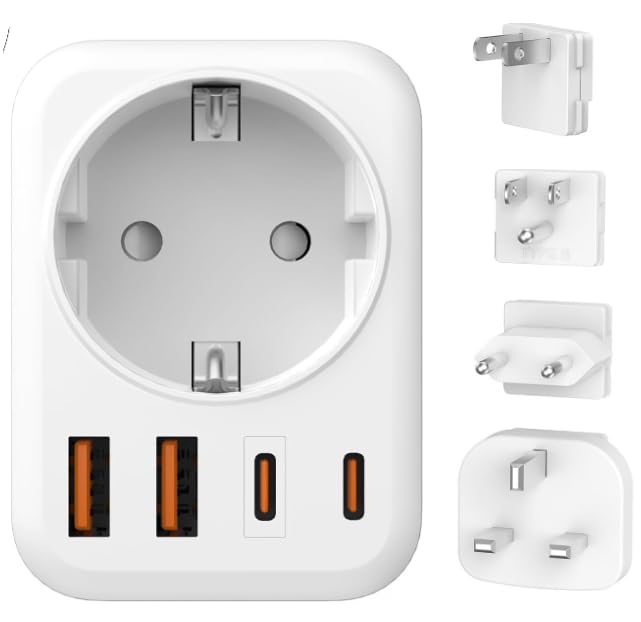 Enchufe de Viaje Universal para, Adaptador Enchufe Universal con 4 Enchufes reemplazables Type B/G/C/A, Cargador para Europa, USA, Japan, UK