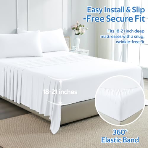 Image of Cooling Sheet Queen Size Set 3 Pieces, Double-Sided Cooling Bed Sheets for Hot Sleepers & Night Sweats, Ultra Stretchy Deep Pocket Fitted Sheet Fits Up to 18 inch, with 1 Pillowcases, White