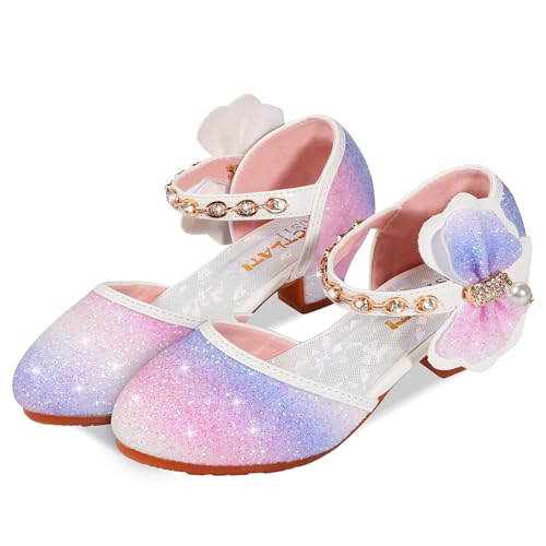 Girls Dress Pumps Glitter Sequins Princess Crystal High Heels Closed Toe for Back to School Bash Party Wedding Flower Girls Shoes
