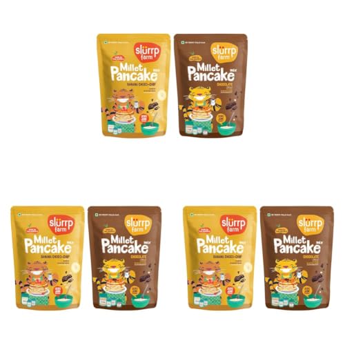 Image of Slurrp Farm Instant Breakfast Millet Pancake Mix, Banana Choco-Chip, Supergrains And Chocolate, Natural And Healthy Food, 100% Vegetarian Eggless Healthy Breakfast for Kids & Adults,150g (Pack Of 6)