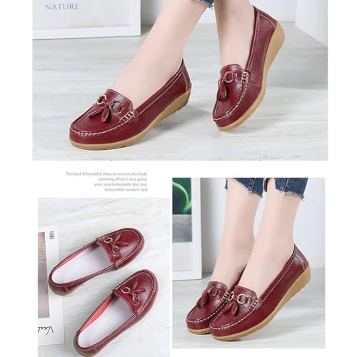 Image of Women's Genuine Leather Platform Loafers Classic Casual Comfort Slip-On Shoes Soft Sole Dress Shoes