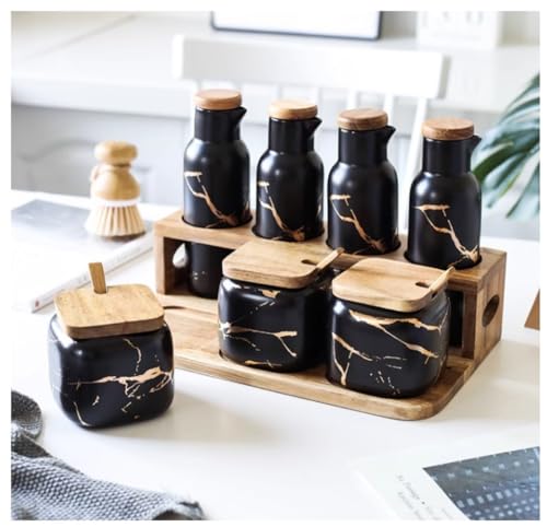 PIPONS Zuckerdose Salztopf Gewürzbehälter-Set, Gewürztopf, Gewürztopf, Keramik-Gewürzbox-Set Mit Löffelabdeckung Für Die Küche Zu Hause Salzdose Spice Jars (Color : Siyah) PIPONS Zuckerdose Salztopf Gewürzbehälter-Set, Gewürztopf, Gewürztopf, Keramik-Gewürzbox-Set Mit Löffelabdeckung Für Die Küche Zu Hause Salzdose Spice Jars (Color : Siyah)