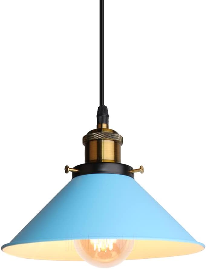 iDEGU Lámpara Colgante Retro, 22cm Vintage Lámpara de Techo Industrial Tulipa en Metal E27 Colgante de Luz para Sala de Estar Cocina Dormitorio Restaurante Comedor Pasillo (Azul)