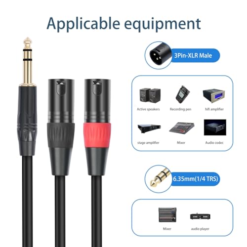 Jack 6.35mm 1/4 TRS Stereo a Doble XLR Macho Cable Extensión 100 cm miniatura 4