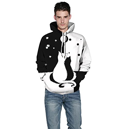 Pull couple Halloween avec capuche et imprimé chat noir 3D - 4