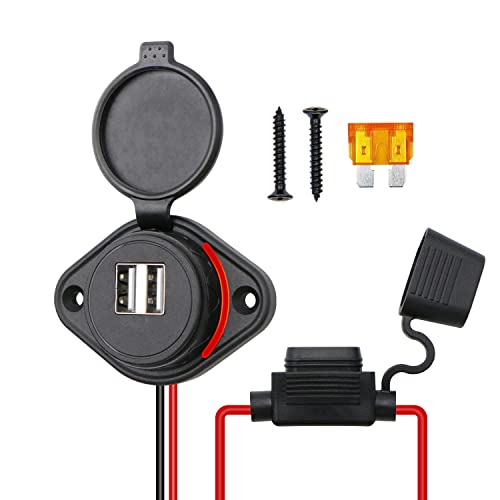 Prise USB 12V/24V, Chargeur de Voiture Double Port 4.8a USB Adaptateur, Prise de Chargeur de Port USB, Chargeur USB Voiture avec LED Indicateur avec Fusible Sécurisé pour Camping Car Voiture Bateau