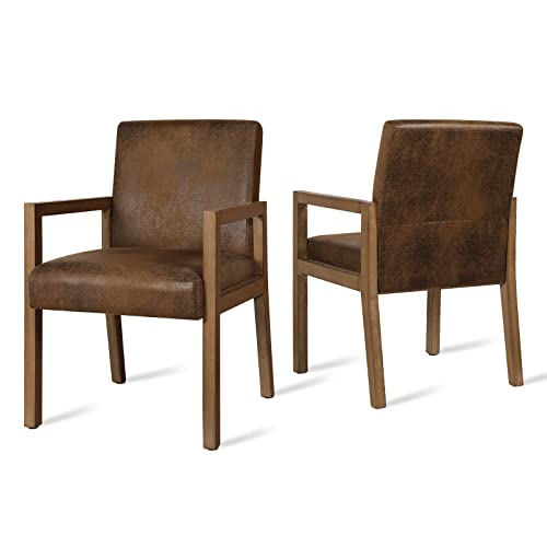 Bekrvio Dining Chairs Upholstered Dining Chairs With Arms, Mid Century Modern Accent Chairs For Living Room Arm Chairs With Wood Frame (2, Brown With Wood Arms) #TOP17