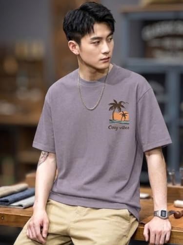 Image of SMOWKLY Authentics Men's Brooklyn Beach Digital Printed T Shirt | Round Neck Half Sleeve Casual T Shirt for Men | Casual Baggy Fit Stylish Comfortable Streetwear Fashion Tshirt for Men