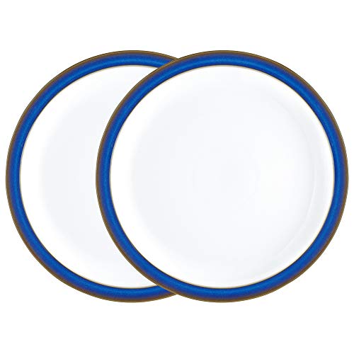 Denby - Imperial Blue Dinner Plates Set of 2 - Dishwasher Microwave Safe Crockery 26.5cm - Blue, White Ceramic Stoneware Tableware - Chip & Crack Resistant Large Plates